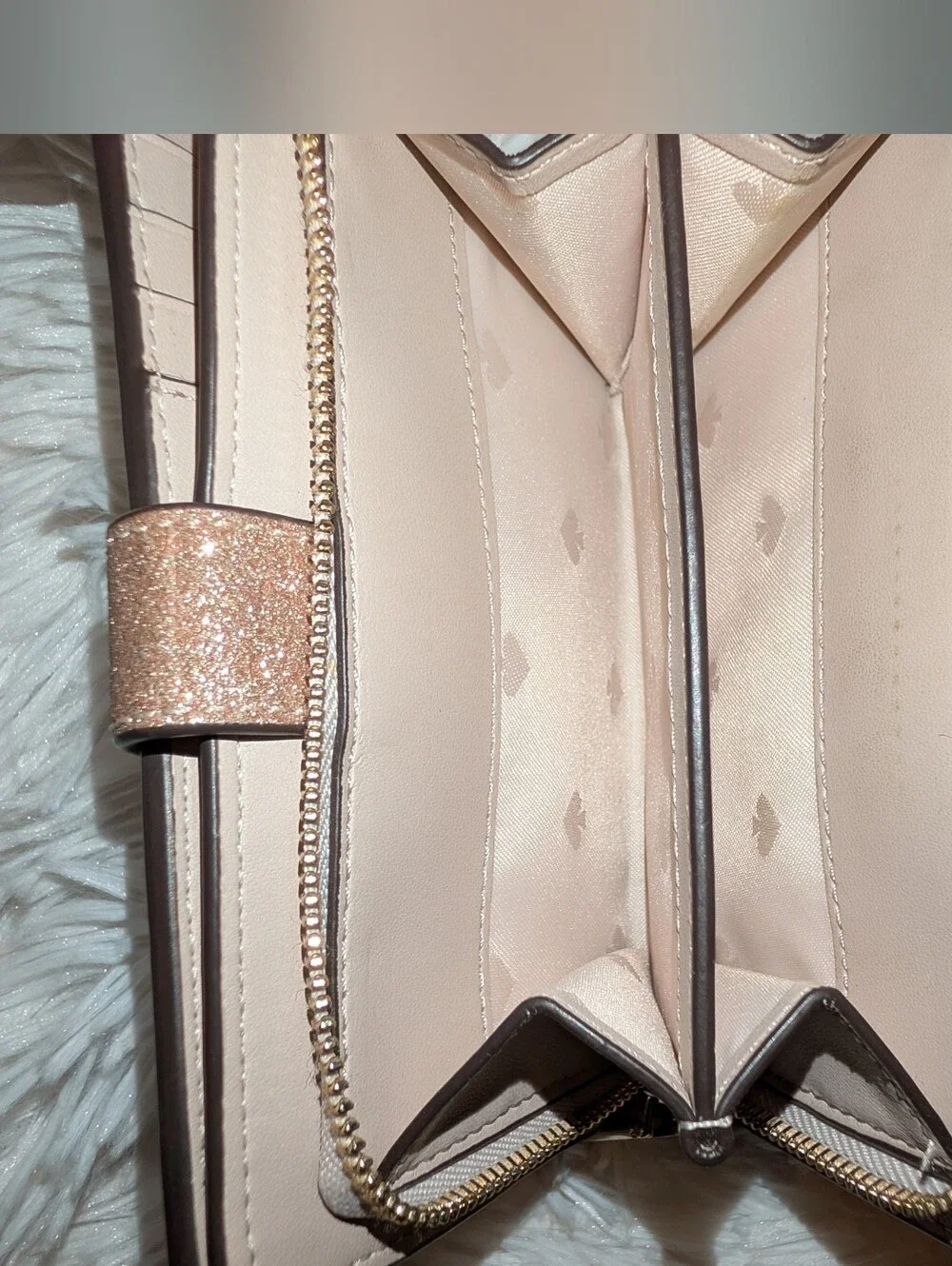 Kate Spade Medium Bifold Glitter Wallet Rose Gold VGC